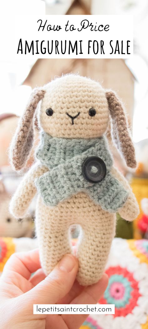 crochet amigurumi bunny with blue scarf Amigurumi Patterns, Pricing Formula, Rose Crochet, Crochet Eyes, Crochet Food, Pets For Sale, Dolls For Sale, Crochet Project, New Crafts