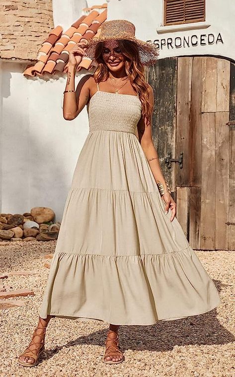 PRETTYGARDEN Women's Summer Maxi Dress Casual Boho Sleeveless Spaghetti Strap Smocked Tiered Long Beach Sun Dresses Maxi Dress With Sleeves Casual, Bohemian Maxi Dress Boho Chic, Long Maxi Dress With Sleeves, Maxi Dress Casual Boho, Women Maxi Dresses Summer, Casual Boho Style, Maxi Dress Casual, Brown Maxi Dresses, Navy Blue Maxi Dress