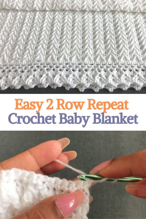 Easy Two Row Repeat Crochet Baby Blanket (Video Tutorial) Zig Zag Crochet, Crochet Baby Blanket Beginner, Baby Afghan Crochet Patterns, Crochet Baby Blanket Free Pattern, Crochet Blanket Designs, Easy Crochet Blanket, Easy Crochet Baby, Baby Afghan Crochet, Baby Blanket Knitting Pattern