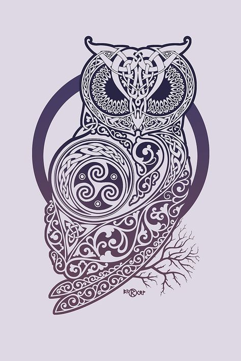 CELTIC OWL by RAIDHO Celtic Owl Tattoo, Voll Arm-tattoos, Celtic Owl, Celtic Animals, Celtic Artwork, Owl Art Print, Celtic Tattoo, Owl Tattoo Design, Norse Tattoo