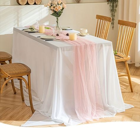 Faster shipping. Better service Pink And White Table Decor, Cute Tables, Mesh Table Runner, Chiffon Veil, Pearl Table, Number Table, Tablecloth Curtains, Pink Tablecloth, Rustic Tablecloths