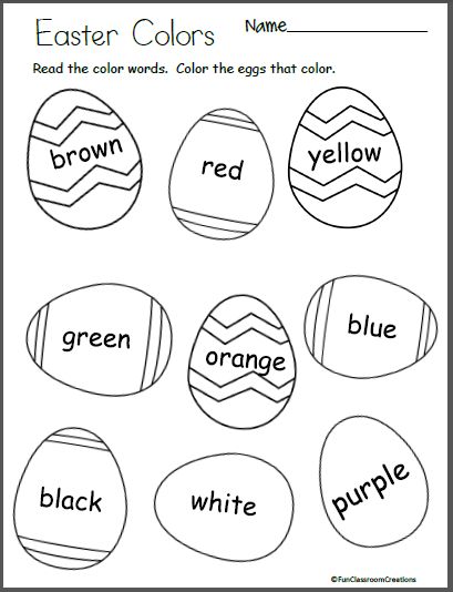 Free Easter Egg Color Worksheet for preschool and kindergarten. Students read the color words on each egg and color the eggs. Easter Preschool Worksheets, Easter Activities For Preschool, Color Worksheets For Preschool, Easter Kindergarten, Coloring Pictures For Kids, Easter Worksheets, Easter Preschool, Free Kindergarten Worksheets, Spring Preschool