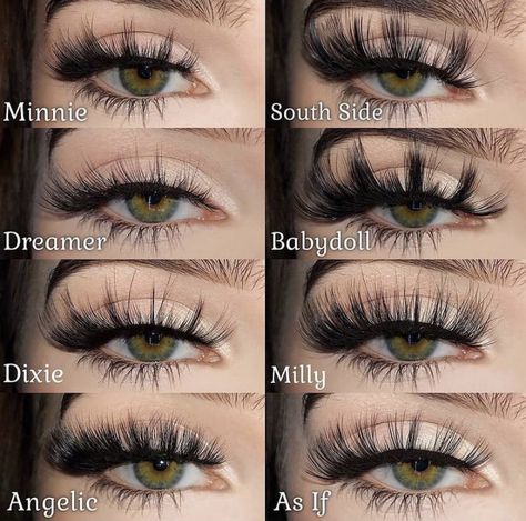 Eyelash Styles False Lashes, Different Eyelash Extensions Styles, Fake Lashes Types, Just Lashes Makeup Look, Lashes Types, Different Types Of Lashes, Type Of Lashes, Wispy Lash Map, Types Of Eyelashes