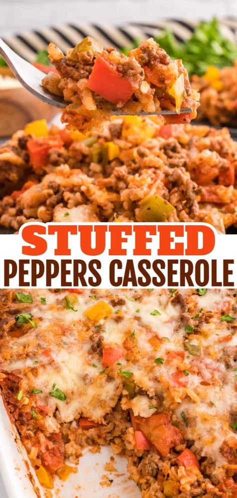 Dinner Ideas Bell Peppers, Stuff Bellpepper Recipes, Stuffed Pepper Casserole Dairy Free, Stuffed Peppers Tomato Soup, Ground Beef And Peppers Recipe Dinners, Easy Throw In The Oven Meals, Meals To Make With Peppers, One Dish Meals With Ground Beef, Tomatoes With Green Chilies Recipes