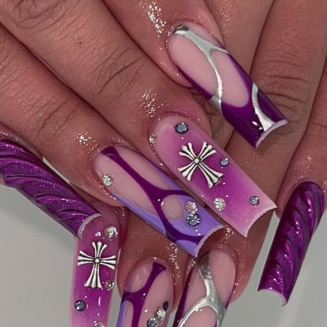 😩💜🤰🏻 THE REST OF MARCH OPENS TODAY🗓️ ib: @jiggynailz… | Instagram Nails Acrylic Toes, Purple Nail Inspiration, Colourful Acrylic Nails, Florida Nails, Purple Nail Art, Acrylic Toes, Purple Acrylic Nails, Girly Acrylic Nails, Arylic Nails