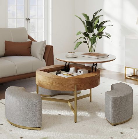 $50 off coupon when you buy today!! Our round coffee table with stools features a marble rock slab tabletop with marble textured is waterproof, heat proof, and easy to clean. This lift top coffee table is paired with a metal damping air rod that has a cushioning effect when closed. And the bottom of the living room coffee table tabletop has a 4.9 inch deep hidden storage space. White Coffee Table Modern, Slate Coffee Table, Coffee Table With Hidden Storage, Coffee Table With Stools, Slate Table, Extendable Coffee Table, Living Room Stools, Nesting Coffee Tables, Lift Top Coffee Table