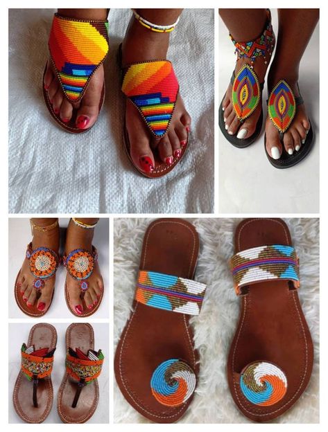 African Print Shoes, Women Leather Sandals, Beaded Leather Sandals, Women Summer Sandals, African Shoes, African Bag, Preppy Shoes, Colored Sandals, African Earrings