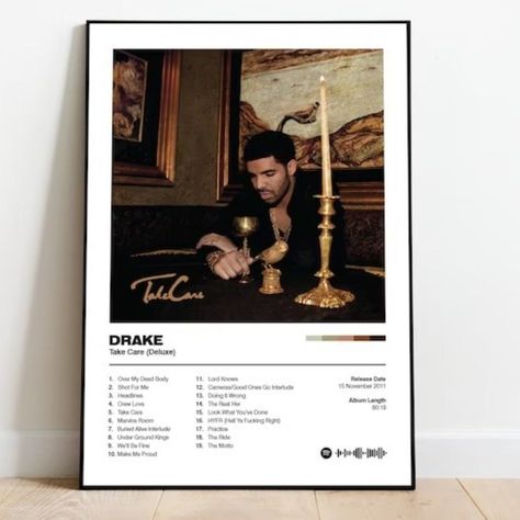 Canvas Size: 18 X 24 Drake Take Care Tracklist // Wall Art // Music Poster Print // Home Decor Frame Not Included Take Care Album Cover, Drake Take Care Album, Drake Poster, Drake Take Care, Wall Art Decor Prints, Office Room Decor, Pochette Album, Album Cover Poster, Man On The Moon