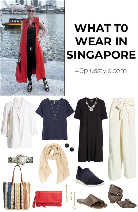 what to wear in Singapore - a guide to packing for your trip to Singapore How To Dress For Singapore, Outfit Ideas Singapore, Travel Outfit Singapore, Singapore Holiday Outfit, What To Wear In Singapore Street Style, Singapore Cruise Outfits, Singapore Fashion What To Wear, What To Wear Singapore, Outfit For Singapore Trip