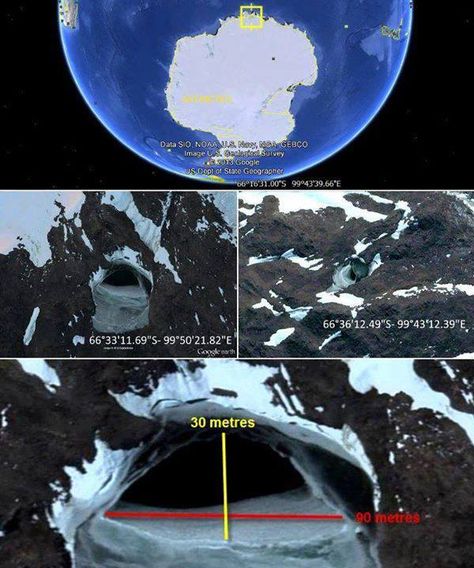 The two known entrances to Inner Earth (The South Pole and North Pole) of course there are multiple entrances (some being in Africa, Germany and possibly, New Mexico. Inner Earth, Spooky Pictures, Hollow Earth, Unexplained Mysteries, Unexplained Phenomena, Aliens And Ufos, South Pole, Ancient Mysteries, Google Earth