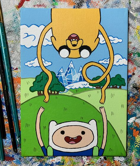 Adventure Time Parking Spot Painting, Cartoon Drawings On Canvas, Adventure Time Acrylic Painting, Easy Painting Cartoon, Cartoon Network Canvas Painting, Steven Universe Painting Ideas, Canvas Cartoon Painting Ideas, Canvas Character Painting, Paintings Of Cartoons