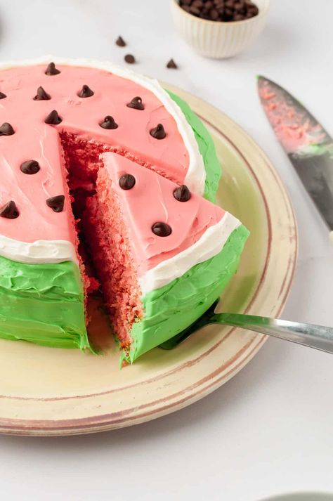 Watermelon Cake Recipe, Watermelon Cake Birthday, Cake With Frosting, Round Birthday Cakes, Fruit Cake Design, Coconut Cream Cake, Fresh Fruit Cake, Fruity Cake, Cake Frosting Recipe