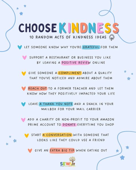 Be the reason that someone smiles today. 😊 Here are 10 ways you can celebrate Random Acts of Kindness Week! Share this post to inspire others and spread kindness. ❤️ #TherapyThursday #RandomActOfKindness #SocialEmotionalWellness #SocialEmotionalLearning #EmotionalWellbeing #MentalWellness #SEWI Kindness Critters, Good Deeds Acts Of Kindness, Kindness Week Ideas, How To Be Kind, Raise Craze, Random Act Of Kindness Ideas, Random Acts Of Kindness Quotes, Behavior Mapping, Ways To Show Kindness
