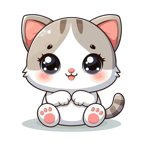 Vector cute little happy cat cartoon vec... | Premium Vector #Freepik #vector Cute Animal Art Cartoon, Kittens Cutest Wallpaper, Cute Drawings Cat, Cute Cat Animated, Cute Cats Drawing, Cute Baby Drawing, Cat Cute Cartoon, Cat Chibi, Cute Cartoon Stickers