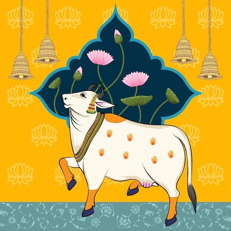 Vector indian traditional cow art work w... | Premium Vector #Freepik #vector #pichwai #traditional-background #indian-pattern #traditional Cow Sketch, Lotus Designs, Artist Sketching, Cow Artwork, Cow Wallpaper, Cow Drawing, Vector Graphics Illustrations, Bell Art, Black Canvas Paintings