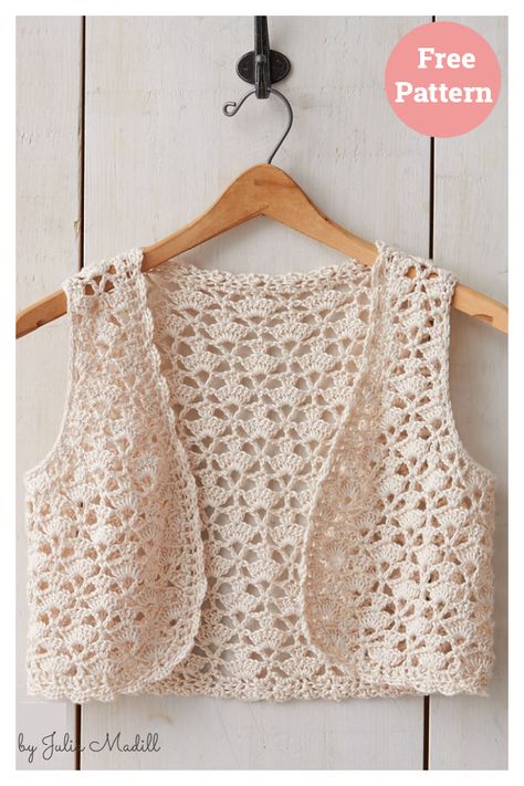 Seashell Vest Free Crochet Pattern Crochet Button Vest Pattern Free, Seashell Stitch Crochet, Seashell Crochet Pattern, Vest Crochet Pattern Free, Crochet Sweater Vest Pattern Free, Crochet Spring Top, Diy Crochet Vest, Crochet Summer Vest, Crochet Vest Outfit