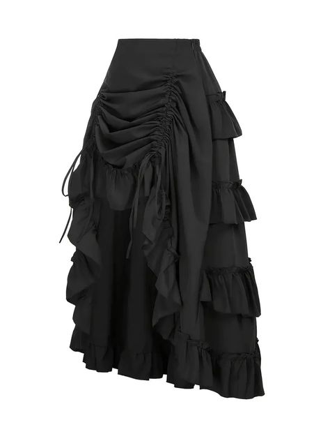 Drawstring Front Ruched Ruffle Trim Skirt Elegant High Waist - Temu Pioneer Costume, Gothic Skirt, Steampunk Skirt, Flare Maxi Skirt, Trim Skirt, Skirt Elegant, Bustle Skirt, Ruffle Maxi Skirt, Ruffle Cake