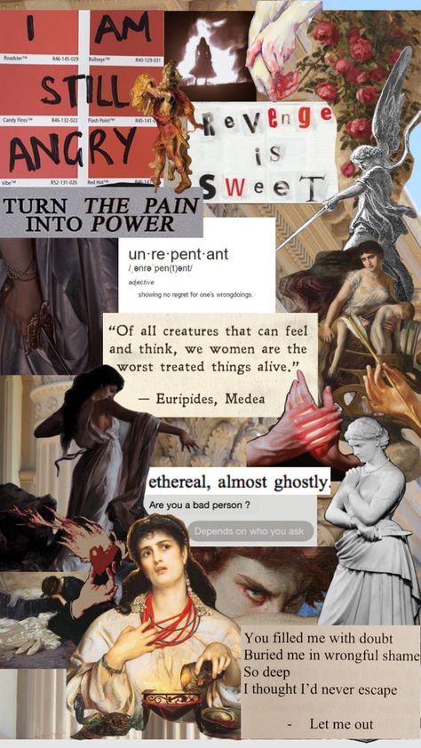 all of the women before me are in my blood, and they are all. still. angry. #medea #greekmythology #feminism #smashthepatriarchy #art #greekart #feminineenergy Greek Mythology Feminism, Medea Greek Mythology Aesthetic, Medea Aesthetic, Medea Greek Mythology, Angry Woman Aesthetic, Women In Greek Mythology, Drama Journal, Broadway Outfit, Greek Plays