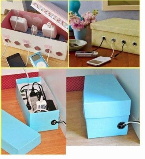 Diy Charger Station, Shoe Box Diy, Shoe Box Organizer, Recycle Cardboard Box, Koti Diy, Diy Chargers, Recycled Decor, Diy Rangement, Clever Organizer