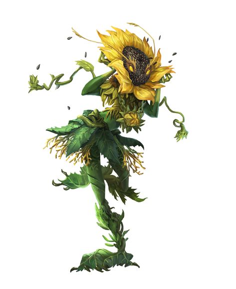 Sunflower Leshy - Pathfinder 2E PFRPG DND DD 3.5 5E d20 fantasy Leshy Pathfinder, Leshy Art, Flames Drawing, The Ambassadors, Pathfinder 2e, Plant Monster, Heroic Fantasy, Good Intentions, Forest Creatures