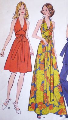 McCall's 3206 Dresses 70s, Halter Dress Pattern, Tunic And Pants, 1970's Fashion, Halter Top Dresses, 20th Century Fashion, Butterick Pattern, Pants Dress, Halter Tops