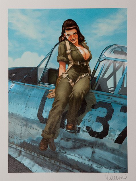 Romain Hugault Signed Art print : Pin-up, le décolleté Romain Hugault, Boichi Manga, Warbirds Pinups, Dibujos Pin Up, Arte Pin Up, Military Poster, Pin Up Poses, Fallout Art, Pin Up Girl Vintage