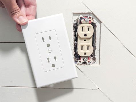 Plug Covers Switch Plates, Decorating Around Light Switch, White Outlet Covers, Black Wall Switch Plates, How To Replace Old Light Switches, Kitchen Switch Plates, Outlet Cover Plates, Updated Electrical Outlets, White Switch Plate Covers