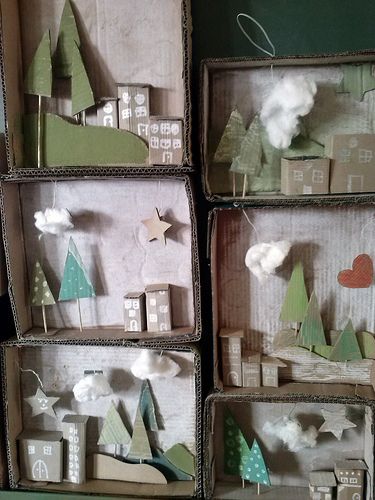 cardboard shadow boxes Natal, Shoe Box Art, Cardboard City, Matchbox Crafts, 3d Room, 3rd Grade Art, Matchbox Art, Kids Art Class