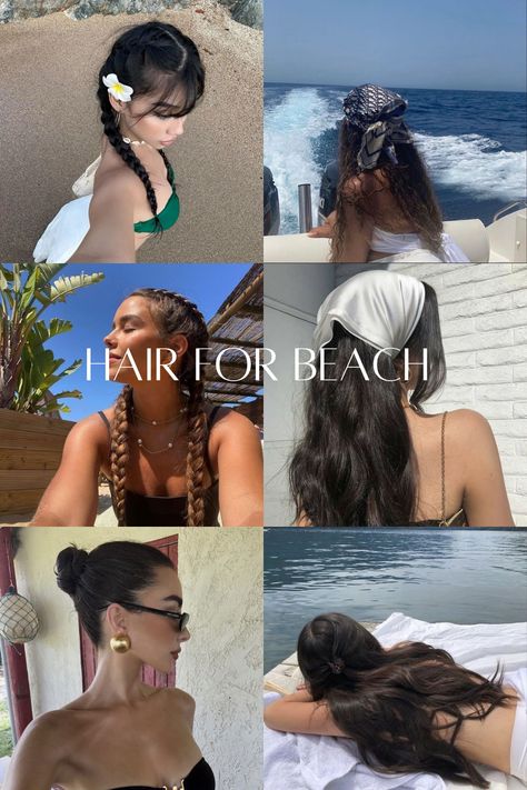 Hairstyle ideas for beach szn #HairForBeach #Ocean #Lake #Water #SummerHairstyles Hairstyles To Wear To A Water Park, Hair Pool Style, Mexico Vacation Hairstyles, After Swimming Hairstyles, Beach Trip Hairstyles, Hairstyles For Greece Hair, Hairstyles For Vacation Beach, Ocean Waves Hair, Hairstyles For Italy