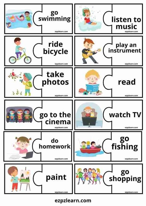 English Vocabulary Games, Speaking Activities English, Freetime Activities, Materi Bahasa Inggris, Teach English To Kids, Free Time Activities, English Teaching Materials, English Activities For Kids, Kids Worksheets Preschool