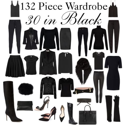 Minimalist Goth Capsule Wardrobe, 132 Piece Wardrobe, Capsule Wardrobe All Black, Minimalist Black Wardrobe, Capsule Wardrobe 4 Seasons, All Black Wardrobe Capsule, All Black Wardrobe Closet, Black Wardrobe Capsule, All Black Wardrobe Minimal Classic