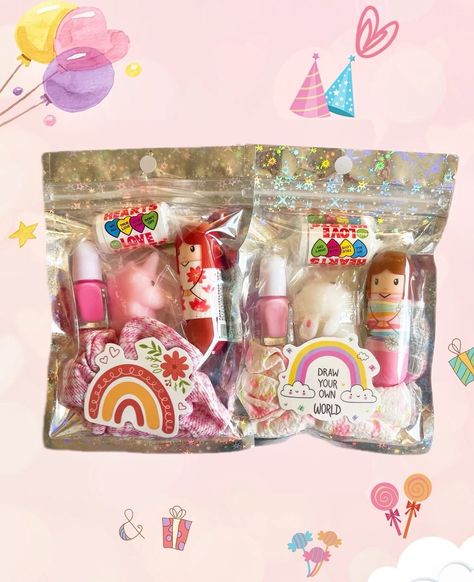 "🌸Our pre filled bags make a super cute party treat! 🌸 Boys bags now available. Please visit our shop. (Swipe to see boys bags) Each bag contains: ⭐️mini squishy toy ⭐️nail polish ⭐️scrunchie ⭐️lip balm ⭐️vegetarian sweets ⭐️rainbow sticker     Party bags can come with \"thank you\" sticker, \"happy birthday\" sticker or plain. Perfect for all occasions: 🎉 birthday party bags 🎉 wedding gift favours 🎉 thank you gifts 🎉 friends gifts 🎉 well done gifts 🎉 pre-filled party favours Price is per bag. Each bag is packed in a cute holographic silver zip lock food safe bag.The bag measure approx 11×16cm. Message us for any bespoke packages or to discuss a different style order. Thank you." Vegetarian Sweets, Diy Party Bags, Mini Squishy, Party Bags Girls, Birthday Party Bags, 5 Birthday, Birthday Goodie Bags, Girls Party Favors, Pamper Party