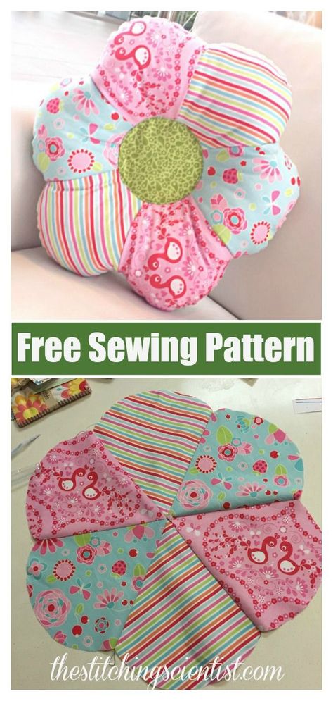 Flower Shaped Pillow Free Sewing Pattern #freesewingpattern  #pillowpattern  #easysewingproject  #flowerpatterns Patchwork, Throw Pillows Pattern Sewing, Cute Pillows To Sew, Sewing Patterns Pillows, Pillow Sewing Patterns Free, Sewing Cat Toys Free Pattern, Diy Flower Pillow Tutorial, Fun Pillow Shapes, Free Pillow Patterns Sewing