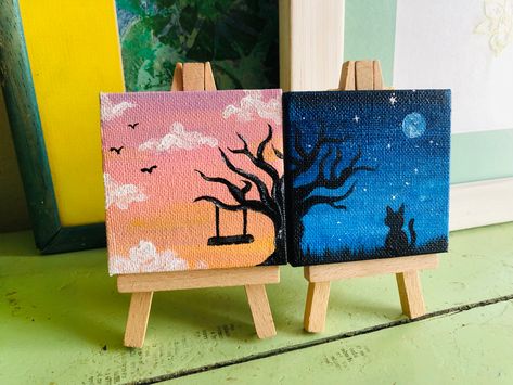 2 Small Canvas Painting Ideas, Painting Ideas On Canvas For Mimi, 3 Mini Canvas Paintings, Painting For Square Canvas, Medium Painting Ideas On Canvas, Small Paintings Mini Canvas, Mini Canvas Art 3x3, Senior Square Painting Ideas, His And Her Painting Ideas