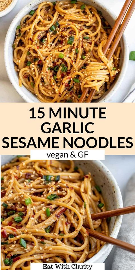 Garlic Sesame Noodles, Sesame Noodles, Noodle Recipe, Vegetarian Healthy, Health Dinner Recipes, Gluten Free Recipes Easy, Gf Recipes, Recipes Vegetarian, Vegan Dinner Recipes