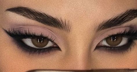 Smokey Eye Winged Eyeliner, Do Eyes Makeup, Hoco Eye Makeup Black Dress, Makeup That Photographs Well, Sharp Smokey Eye, Dramatic Black Eyeliner, Black Hoco Makeup, Catwoman Eye Makeup, Seductive Makeup Looks For Brown Eyes