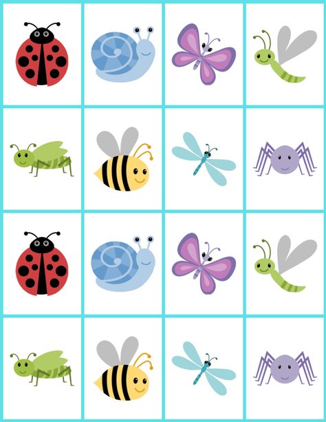 DIY Memory Game Cards for kids (free printable) | stlMotherhood Insect Memory Game Printable, Insect Matching Free Printable, Bug Matching Game Free Printable, Matching Cards Free Printable, Matching Games For Kids, Printable Matching Game, Matching Game Printable, Matching Games For Toddlers, Memory Card Game