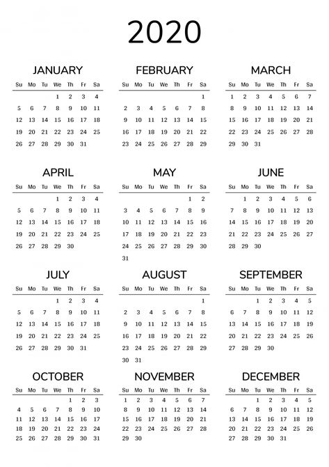 Looking for a yearly blank calendar? Here’s the calendar template with the classic year at a glance layout. Printable yearly calendar for 2020. This template is without holidays. Download in PDF and print easily at home or office yearly calendars for any year, starting with day of the week that you choose (Sunday-first or Monday-first). This blank year calendar template is one-page PDF document. While printing the template, you can choose paper size A4 or A5, so you print it out using the format Calender Printables, Daily Calendar Template, Printable Yearly Calendar, Free Printable Calendar Templates, Content Calendar Template, Excel Calendar Template, Calendar Examples, Printable Calendar 2020, Free Calendar Template