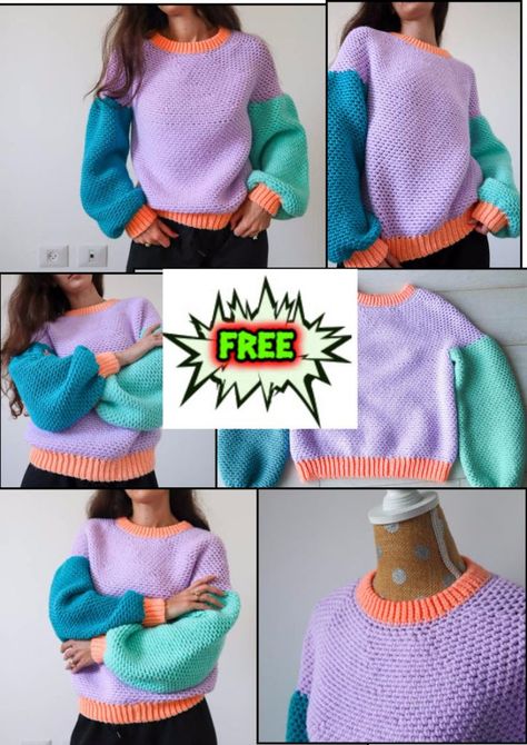 Balloon Sleeve Sweater Crochet Pattern Free, Crochet Sweater Jacket, Loose Stitch Crochet Sweater, Trendy Crochet Projects Free, Crochet Leaf Sweater, How To Crochet Sweater Sleeves, Balloon Sleeves Crochet Pattern, Crochet Balloon Sleeves Pattern, Crochet Pattern For Sweater