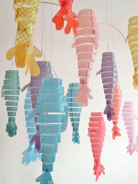 Extra Large DIY Paper Lantern | Handmade Charlotte Land Art, Fish Mobile, Mobile Craft, Paper Lanterns Diy, Paper Fish, Handmade Charlotte, Seni Origami, Hanging Mobile, Paper Lanterns