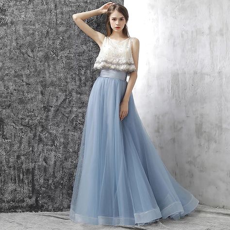 #twopiecedress #twopiecepromdress #twopiecegown #twopiecegowns #performdress #lacetulledress #whitebluedress #bluewhitedress #bluetulledress #longpromdress #longbluedress #longpartydress #longpromdresses #longtulledress #photodress #traveldressing #traveldress #traveldresses #lacepromdress #lacepartydress #lacegown #lacegowns Layered Tulle Prom Dress, Tulle Long Prom Dress, 2 Piece Prom Dress, Professional Dress, Tulle Homecoming Dress, Blue Two Piece, Prom Dresses 2017, Blue Evening Dresses, Piece Prom Dress