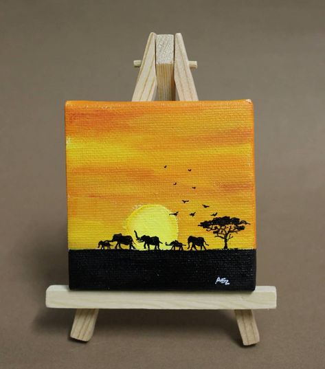 Akshaya Zachariah on Instagram: “World Elephant Day August 12th Here's my first mini canvas painting of my favorite scene from Lion King! India formally adopted this day…” Tiny Art Canvas Mini Paintings, Small Paintings Ideas, Mini Painting Tutorial, Mini Canvas Drawings, Tiny Canvas Paintings, Mini Paintings Ideas, Tiny Canvas Painting Ideas, Kids Painting Ideas, Tiny Canvas Painting