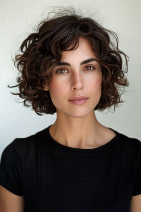 Wavy To Curly Hairstyles, Frizzy Bob Hairstyles, Thick Wavy Lob, Elongate Curls Natural Hair, Natural Wave Bob, Side Part Short Curly Hair, Short 2c Hairstyles, French Bob Haircut Over 50, Naturally Curly Bob Hairstyles