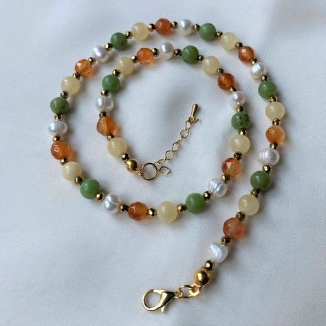 ★ Natural Gemtone (Agate & Gold Hematite & Jade & Real Pearl) ★ Adjustable Beaded Chain (+1 inches) ★ Gold Plated