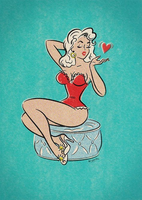 Retro Illustrations, Croquis, Comic Illustrations, Pin Up Cartoons, Rockabilly Art, 50s Art, Pin Up Drawings, Pin Up Illustration, Pin Up Girl Vintage