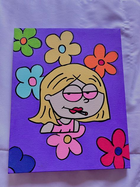 canvas art painting acrylic cartoon lizzie mcguire easy beginners Tela, Picture Painting Ideas Easy, Cute Small Acrylic Paintings, Lizzie Mcguire Room Decor, Trippy Powerpuff Painting, Fairly Odd Parents Canvas Art, Things To Paint Around The House, Easy Canvas Painting Disney, Easy Canvas Art For Boyfriend