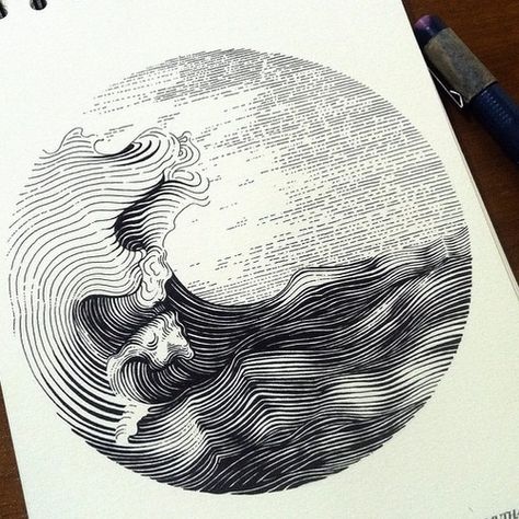 11-Waves-Muthahari-Insani-Beautifully-Detailed-Ink-Drawings-and-Doodles-www-designstack-co Ink Drawings, Stylo Art, Art Du Croquis, Ikan Koi, Mountain Tattoo, Desenho Tattoo, Waves Tattoo, 문신 디자인, Art Et Illustration