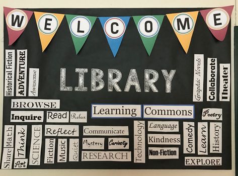 Welcome Library bulletin board | School library bulletin boards, School library displays, Reading bulletin boards elementary Library Boards Bulletin, School Library Board Decoration, Welcome To Library Poster, Library Bulletin Board Ideas High School, Reading Boards Bulletin, Library Board Decoration Ideas, Welcome Back Library Displays, Library Display Boards, Welcome Back To School Library Bulletin Boards