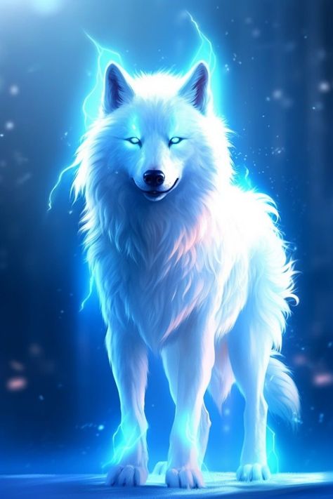 Blue Eyes, White Wolf, Blue Background, Blue, White