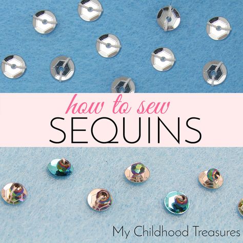 Learn how to sew on sequins for a scattered effect. Here are 2 methods you can use to sew scattered sequins with or without a seed bead in the center. How To Sew Sequins, Sew Sequins, Sewing Sequins, Sew On Sequins, Sequin Accessories, Sequins Diy, Crochet Patterns Tutorials, Sequin Crafts, Beginners Sewing
